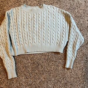 Altar'd State light blue cropped Cable Knit Crew Neck Sweater
